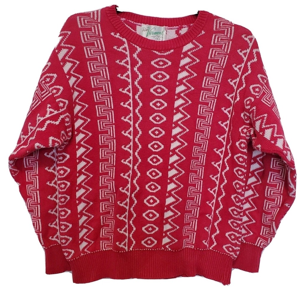 Vintage Pure Vermont Crew Neck Sweater Women's Size Small Medium Pink Geometric